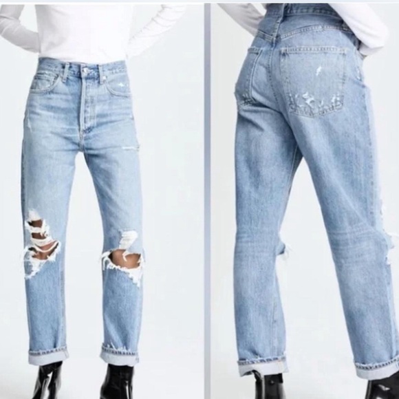 AGOLDE RILEY HIGH RISE STRAIGHT CROP LIGHT WASH DISTRESSED 26